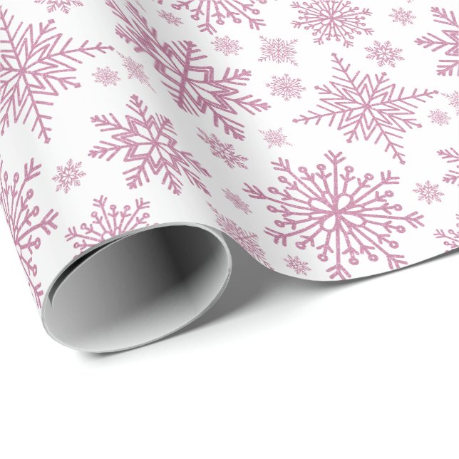 Rose Gold Glitter Snowflakes Wrapping Paper (Roll Corner)