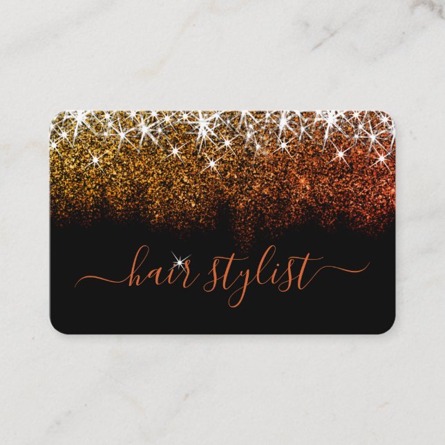 Rose Gold Glitter Spark Professional Hair Stylist Business Card (Front)