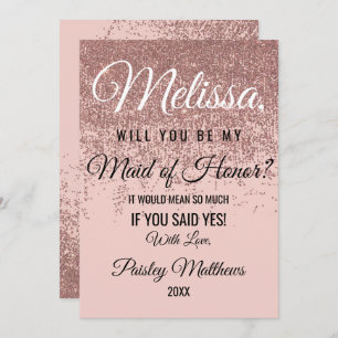 Rose Gold Glitter Sparkle Blush Pink Maid of Honou Invitation