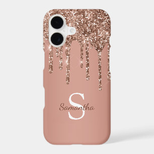 Rose Gold Glitter Sparkle Drip Monogram Name