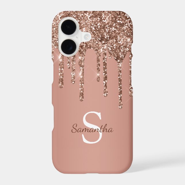 Rose Gold Glitter Sparkle Drip Monogram Name (Back)