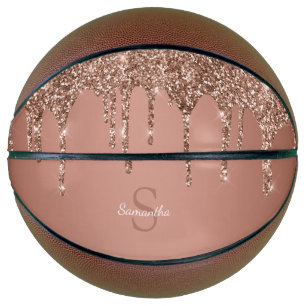 Rose Gold Glitter Sparkle Drip Monogram Name Basketball