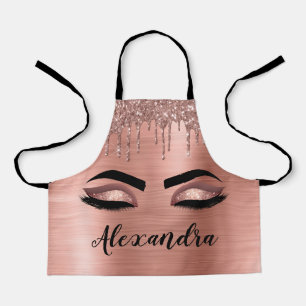 Rose Gold Glitter Sparkle Eyelashes Monogram Name Apron