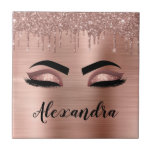 Rose Gold Glitter Sparkle Eyelashes Monogram Name Ceramic Tile<br><div class="desc">Rose Gold Faux Foil Metallic Sparkle Glitter Brushed Metal Monogram Name and Initial Eyelashes (Lashes),  Eyelash Extensions and Eyes Blush Pink Decorative Tile. The design makes the perfect sweet 16 birthday,  wedding,  bridal shower,  anniversary,  baby shower or bachelorette party gift for someone looking for a trendy cool style.</div>