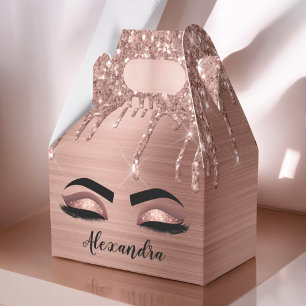 Rose Gold Glitter Sparkle Eyelashes Monogram Name Favour Box