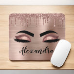 Rose Gold Glitter Sparkle Eyelashes Monogram Name Mouse Pad<br><div class="desc">Rose Gold Faux Foil Metallic Sparkle Glitter Brushed Metal Monogram Name and Initial Eyelashes (Lashes), Eyelash Extensions and Eyes Blush Pink Computer Mousepad (mouse pad). The design makes the perfect sweet 16 birthday, wedding, bridal shower, anniversary, baby shower or bachelorette party gift for someone looking for a trendy cool style....</div>