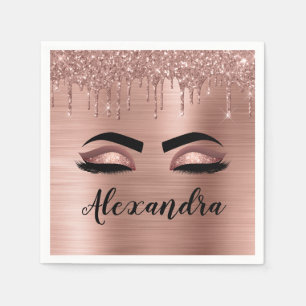 Rose Gold Glitter Sparkle Eyelashes Monogram Name Napkin