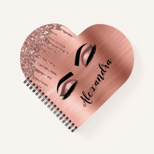 Rose Gold Glitter Sparkle Eyelashes Monogram Name Notebook