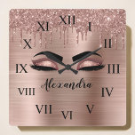 Rose Gold Glitter Sparkle Eyelashes Monogram Name Square Wall Clock<br><div class="desc">Rose Gold Faux Foil Metallic Sparkle Glitter Brushed Metal Monogram Name and Initial Eyelashes (Lashes),  Eyelash Extensions and Eyes Blush Pink cute wall clock. The design makes the perfect sweet 16 birthday,  wedding,  bridal shower,  anniversary,  baby shower or bachelorette party gift for someone looking for a trendy cool style.</div>