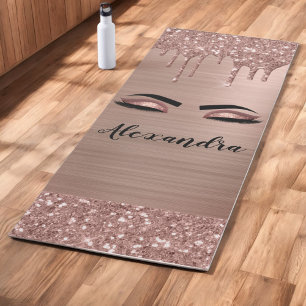 Rose Gold Glitter Sparkle Eyelashes Monogram Name Yoga Mat