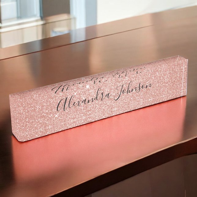 Rose Gold Glitter Sparkle Girly Modern Nameplate (Creator Uploaded)