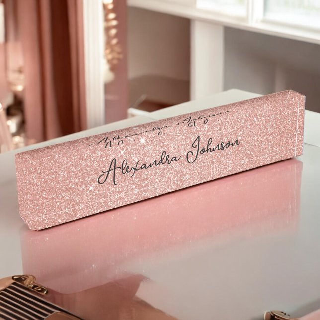 Rose Gold Glitter Sparkle Girly Modern Nameplate (Creator Uploaded)