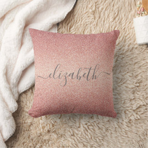 Rose gold glitter sparkle glam custom name script cushion