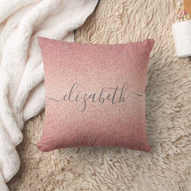 Rose gold glitter sparkle glam custom name script cushion (Blanket)