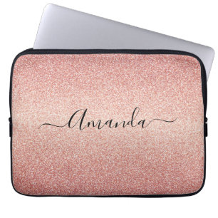 Rose gold glitter sparkle glam gradient name laptop sleeve