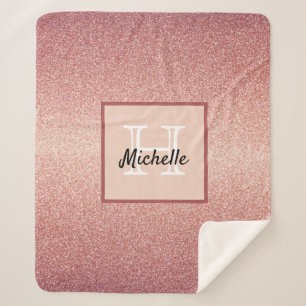 Rose gold glitter sparkle glam pink monogram sherpa blanket