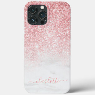 Rose Gold Glitter Sparkle Marble Personalised Name iPhone 13 Pro Max Case