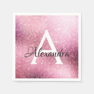 Rose Gold Glitter & Sparkle Monogram Birthday Napkin