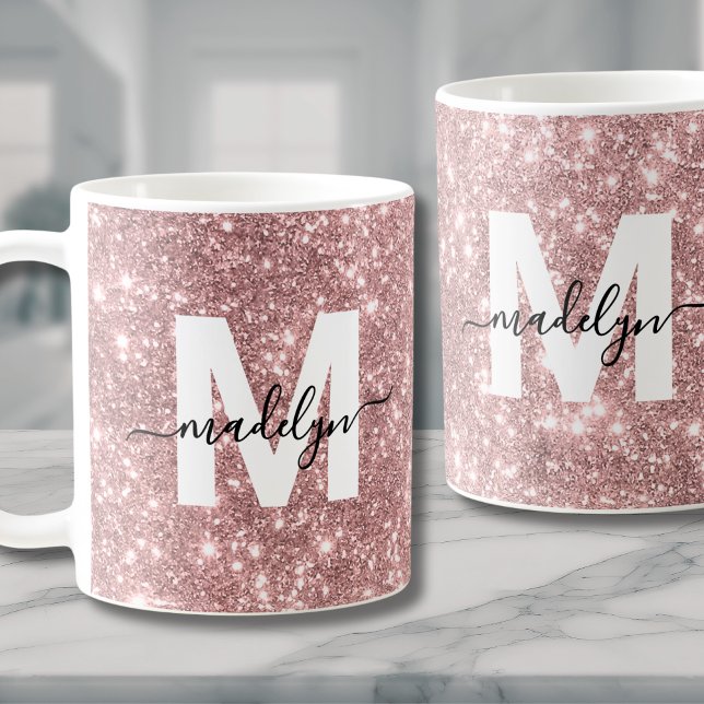 Rose Gold Glitter Sparkle Monogram Coffee Mug (Rose Gold Glitter Sparkle Monogram Coffee Mug)