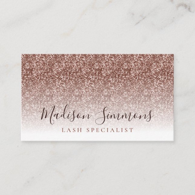 Rose Gold Glitter Sparkle Monogram Script Name Business Card (Front)