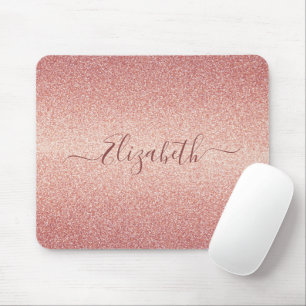 Rose gold glitter sparkle name mouse pad