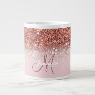 Rose Gold Glitter Sparkle Ombre Monogram Name Large Coffee Mug