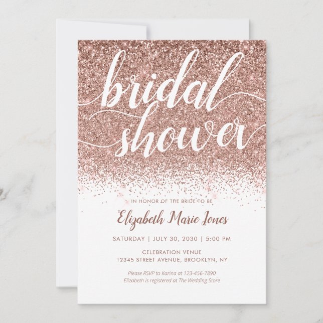 Rose Gold Glitter Sparkle Script  Bridal Shower Invitation (Front)