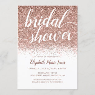 Rose Gold Glitter Sparkle Script  Bridal Shower Invitation