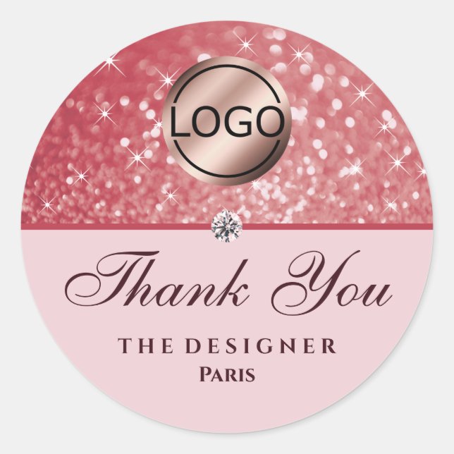 Rose Gold Glitter Sparkle Stars Diamond Image Logo Classic Round Sticker (Front)