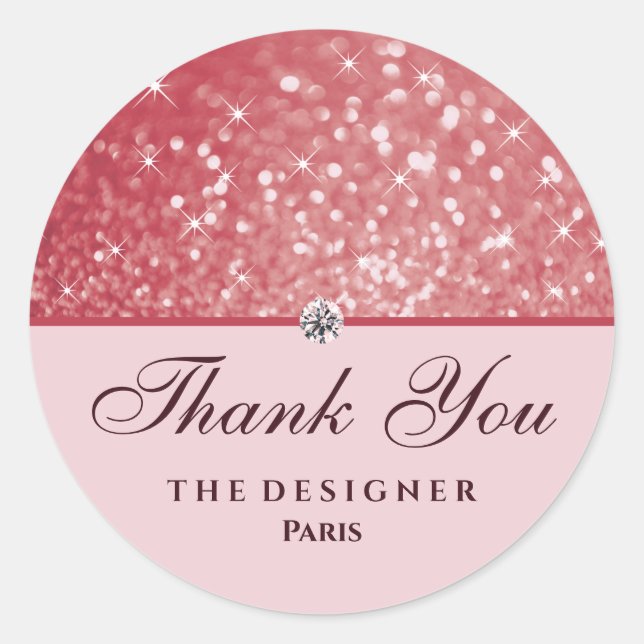 Rose Gold Glitter Sparkle Stars Diamond Rhinestone Classic Round Sticker (Front)