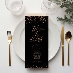 Rose gold glitter sparkle time to drink Menu Card