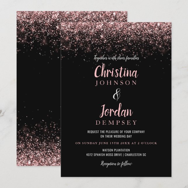 Rose Gold Glitter Sparkle Wedding Invitations (Front/Back)