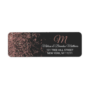 Rose Gold Glitter Sparkles Black Address Return Address Label