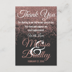 Rose Gold Glitter Sparkles Black Thank You Card