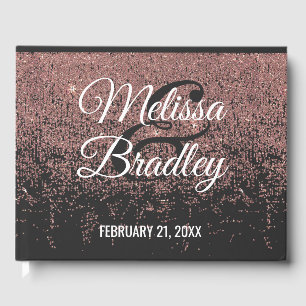 Rose Gold Glitter Sparkles Black Wedding Guestbook