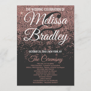 Rose Gold Glitter Sparkles Black Wedding Programs