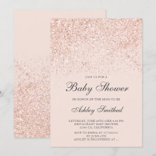 Rose gold glitter sparkles blush baby shower invitation