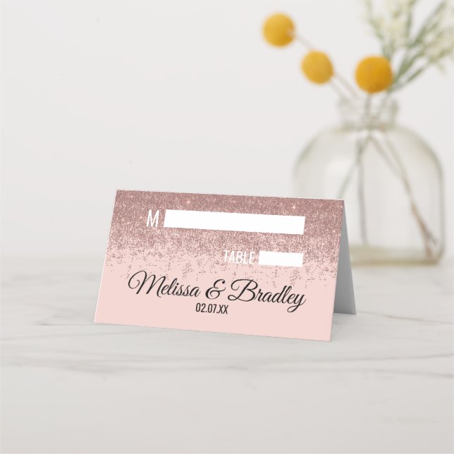 Rose Gold Glitter Sparkles Blush Pink Place Cards (Front)