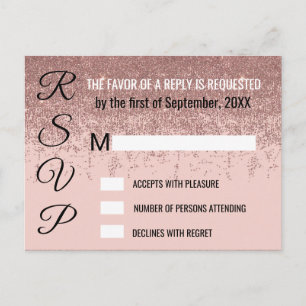Rose Gold Glitter Sparkles Blush Pink RSVPs Invitation Postcard