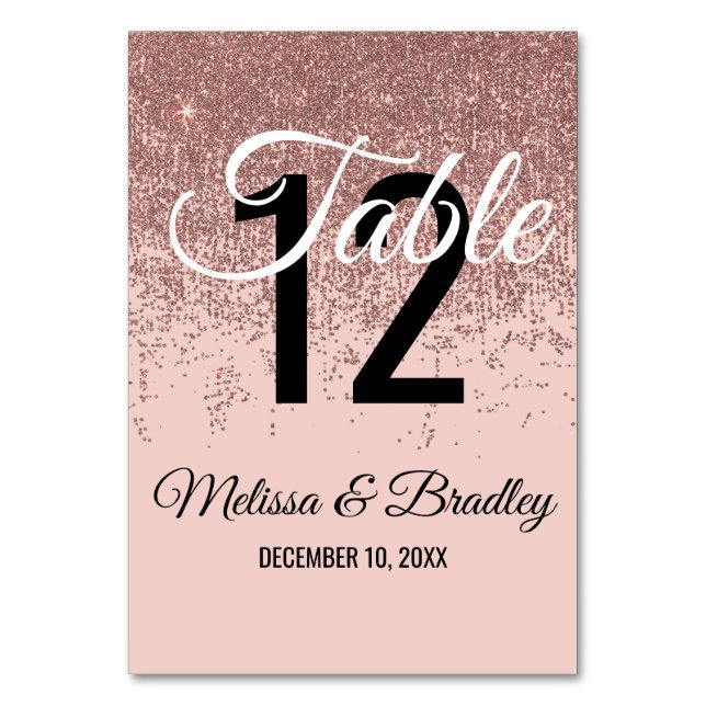 Rose Gold Glitter Sparkles Blush Pink Table Number (Front)