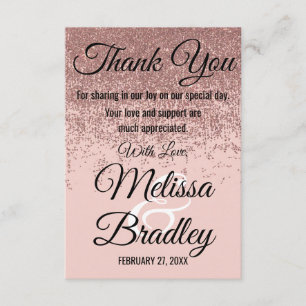 Rose Gold Glitter Sparkles Blush Pink Thank You Card