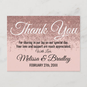 Rose Gold Glitter Sparkles Blush Pink Thank You Postcard