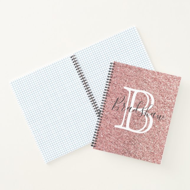 Rose Gold Glitter Sparkles Monogram Name  Notebook (Inside)