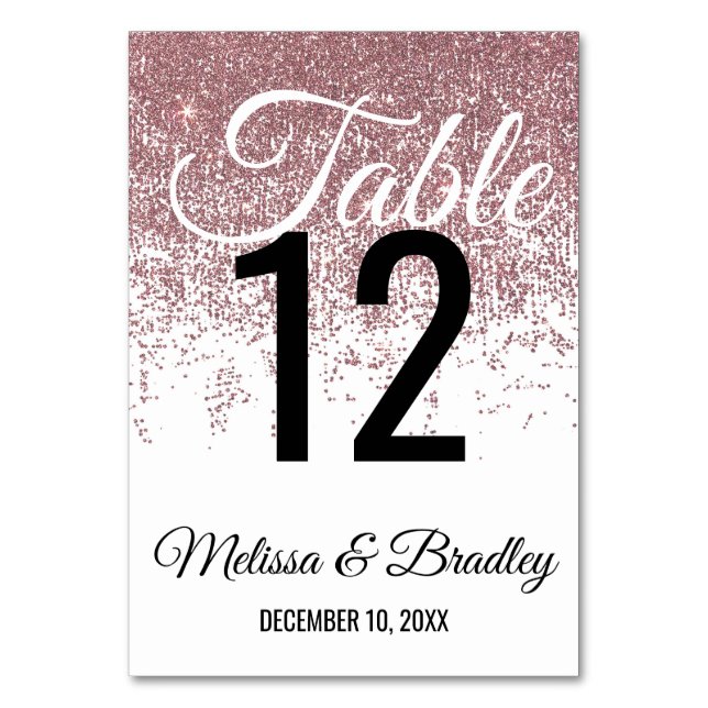 Rose Gold Glitter Sparkles White Table Number (Front)