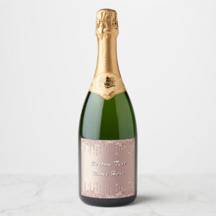 Rose Gold Glitter Sparkling Wine Label Custom Text