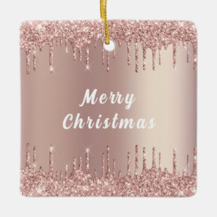 Rose Gold Glitter Sparkly Christmas Ornament