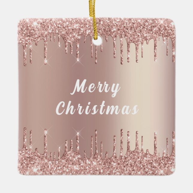Rose Gold Glitter Sparkly Christmas Ornament (Front)