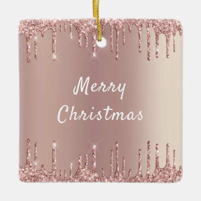 Rose Gold Glitter Sparkly Christmas Ornament (Front)