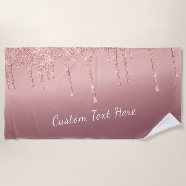 Rose Gold Glitter Sparkly Custom Text Beach Towel (Front)
