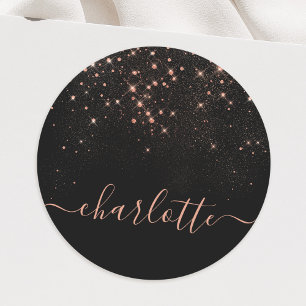 Rose Gold Glitter Sparkly Elegant Glamourous Scrip Classic Round Sticker